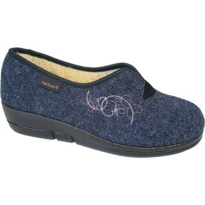 Fischer Pantoffels - Blauw - Textiel - Scheerwol Binnenzool - Polyurethaan Loopzool