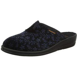Fischer - Dames Pantoffels - Blauw Zwart - Fluweel - Lichtgewicht PU-zool