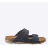 Gezondheidsslippers - Marine - Imitatieleer - Klittenbandsluiting - Breed