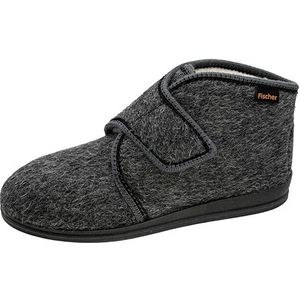 Fischer - Pantoffel Klitband Gevoerd - Antraciet - Wijdte G