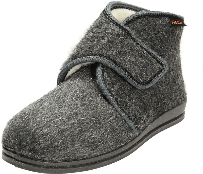 Fischer - Pantoffel Klitband Gevoerd - Antraciet - Wijdte G