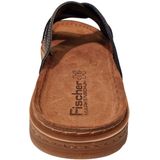 Fischer - Heren Slippers - Zwart - Leer en Textiel - Rubberen Profielzool