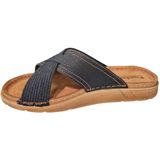 Fischer - Heren Slippers - Zwart - Leer en Textiel - Rubberen Profielzool