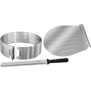 Zenker 3-delige taartdecoratie–set Ø 26/28 cm, roestvrijstaal taartenset met taartring, taartschep en taartmes voor cakes en taarten (Kleur: zilver)