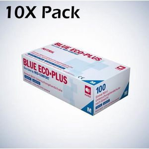 10x Pack Blue ECO-PLUS Nitril (100 stuks per doos) Maat M - Handschoenen - Wegwerp - Blauw -