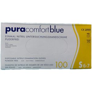 Puracomfort Wegwerphandschoenen Nitrile - Maat S 6-7 - 100 stuks - Poedervrij - Blauw