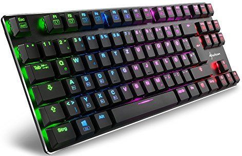 Sharkoon PureWriter RGB TKL Mechanisch Low Profile-toetsenbord (RGB-verlichting, blauwe toetsen, platte toetsen, Tenkeyless, verlichtingseffecten, afneembare USB-kabel) zwart