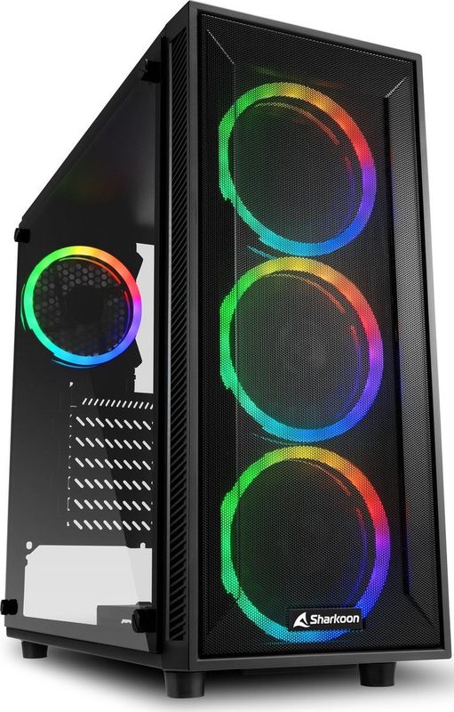 Sharkoon - TG4M RGB - PC Behuizing - Zwart - Mesh Voorkant, 3 RGB Ventilatoren, Gehard Glas Paneel