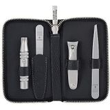 DOVO Set 4 - Luxus Pflegeset mit Nagelschere, Klipette Nasenhaarschneider, Pinzette und Nagelfeile im Lederetui