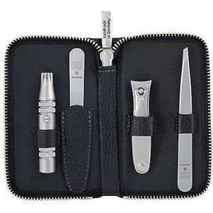 DOVO Set 4 - Luxus Pflegeset mit Nagelschere, Klipette Nasenhaarschneider, Pinzette und Nagelfeile im Lederetui
