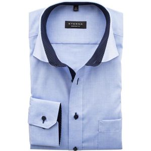 ETERNA - Blauw Effen Overhemd - 100% Katoen - Kent Kraag - Lange Mouwen