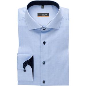 ETERNA - Blauw Effen Overhemd - 100% Katoen - Kent Kraag - Lange Mouwen