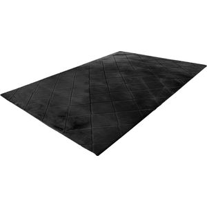 Impulse - vloerkleed - hoogpolig - fluffy - superzacht - 3D effect - tapijt - Ruiten dessin - 200x290cm grafiet antraciet