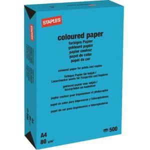 Staples Papier, A4, 80 g/m², Azuurblauw (pak 500 vel)