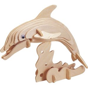 Houten dieren 3D puzzel dolfijn - Speelgoed bouwpakket 23 x 18,5 x 0,3 cm.