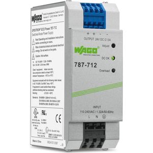 WAGO - 787-712 - DIN-rail Voeding - 24 V/DC - 2.5 A - 60 W - 1 Uitgang