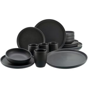 CreaTable, 23584 Serie Uno Black 16-delig tafelservies van aardewerk