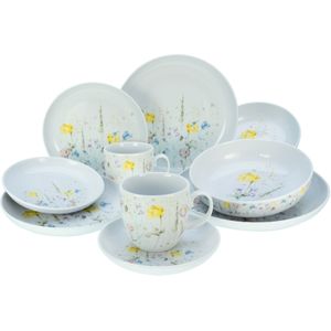 CreaTable, 23617, serie Allround - WIESENBLUMEN, 10-delige serviesset, combiservies van porselein, vaatwasser- en magnetronbestendig, Made in Europe