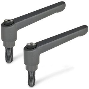 Ganter Normelemente Verstelbare klemhendel met schroefdraadschroef - GN 300-63-M8-12-SW | Lengte greep: 63 mm | Schroef staal gebruineerd | Handvat Gegoten zink zwart, kunststof gecoat | 2 stuks