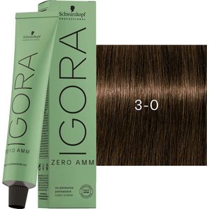 Schwarzkopf Professional Haarverven Igora Zero Amm Permanent Color Cream 3-0 Donkerbruin 60 ml (€ 193,17 / 1 l)