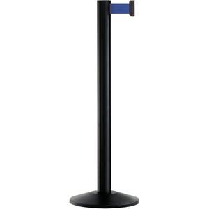 Afzetpaal van aluminium, paal zwart, lengte trekband 2300 mm, bandkleur blauw