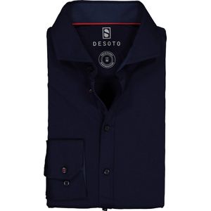 DESOTO - Slim Fit Overhemd - Donkerblauw - Stretch Tricot - Strijkvrij