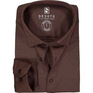 DESOTO - Slim Fit Overhemd - Donkerbruin - Stretch Pique Tricot - Strijkvrij