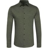 DESOTO slim fit overhemd - stretch pique tricot Kent kraag - olijfgroen - Strijkvrij - Boordmaat: 37/38