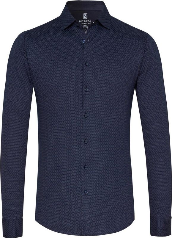 Desoto - Overhemd - Donkerblauw - 100% Jersey Katoen - Slim-Fit