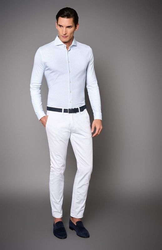 katoenen Desoto overhemd slim fit lichtblauw geprint