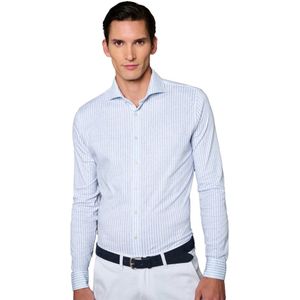 Desoto - Lichtblauw Gestreept Overhemd - Katoen - Slim Fit