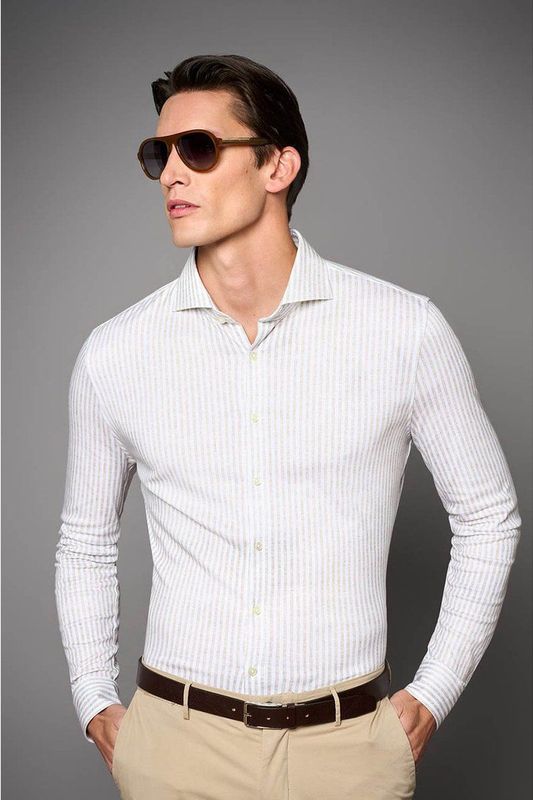 Desoto - Gestreept Overhemd - Beige - 100% Katoen