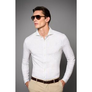 Desoto - Overhemd - Beige Gestreept - Katoen - Slim Fit