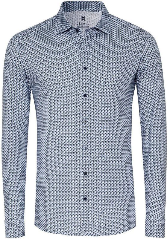 Desoto - Print New Moon - Overhemd - Blauw - 100% Strijkvrij Katoen