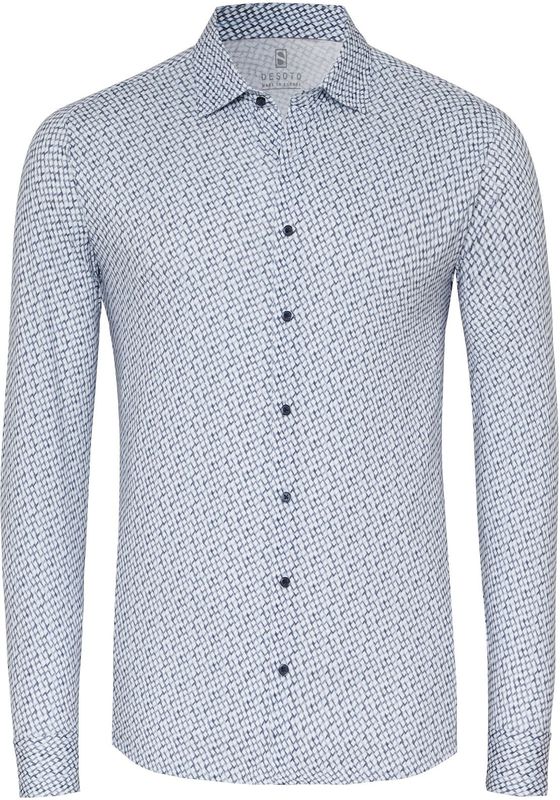 Desoto - Overhemd - Blauw - 100% Strijkvrij Katoen - Slim-fit Pasvorm