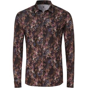 Desoto - Overhemd Print - Heren Overhemd - Bruin - 100% Strijkvrij Katoen