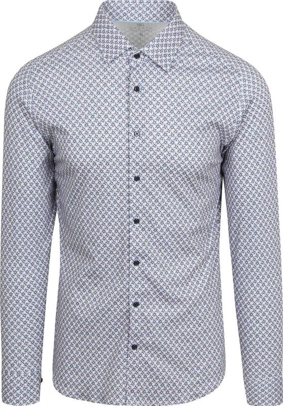 Desoto Hemd Print Bloem - Blauw Beige - Slim-Fit - Lange Mouw
