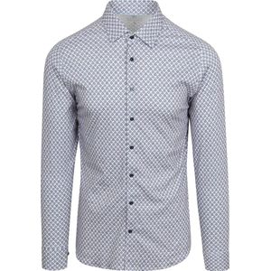 Desoto Hemd Print Bloem - Blauw Beige - Slim-Fit - Lange Mouw