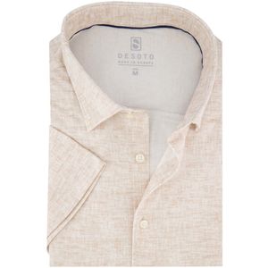 Desoto - Overhemd - Beige - Katoen - Slim Fit - Korte Mouwen