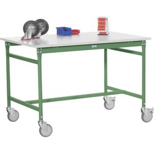 Manuflex BB4051.6011 Bijzettafel basismobiel met melamine tafelblad in Reseda groen RAL 6011, bxdxh: 1500 x 600 x 850 mm Reseda groen (RAL 9010)