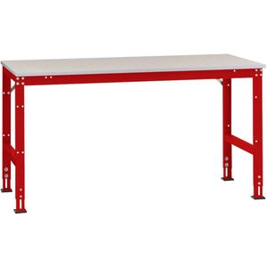 Manuflex AU4054.3003 Werk achtergrond tafel universele standaard met staalbeslag schijf, bxdxh = 1500 x 800 x 760-870 mm Robijn-rood