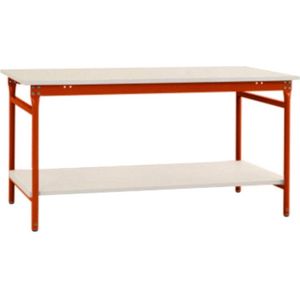 Manuflex BB5201.2001 Compleet bijzettafel basis stationair met melamine schijf + legplank, bxdxh: 750 x 500 x 780 mm Rood-oranje (RAL 2001)