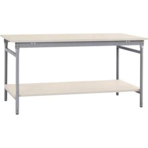 Manuflex BB5227.9006 Compleet bijzettafel basis stationair met kunststof plaat + legplank, bxdxh: 1500 x 800 x 780 mm Aluminium-zilver