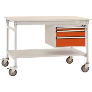 Manuflex BB5361.2001 Compleet bijzettafel basismobiel met melamine schijf + behuizing onderbouw, bxdxh: 1000 x 800 x 850 mm Rood-oranje (RAL 2001)