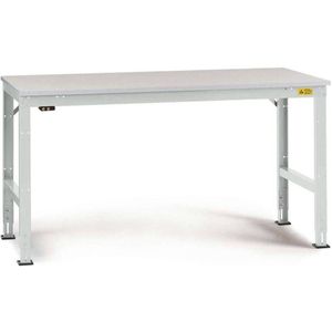 Manuflex LU4046.7035 ESD ESD-werktafel universele standaard achtergrond tafel met kunststof plaat, bxdxh = 1500 x 600 x 766-876 mm Grijs-wit (RAL 7035)
