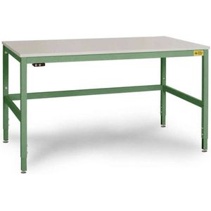 Manuflex LC3928.6011 ESD ESD-werktafel CANTOLAB speciale met melamine schijf, bxdxh = 2000 x 1000 x 752-952 mm Reseda groen (RAL 9010)