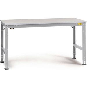 Manuflex LU4016.9006 ESD ESD-werktafel universele standaard achtergrond tafel met kunststof plaat, bxdxh = 1000 x 800 x 766-876 mm Aluminium-zilver