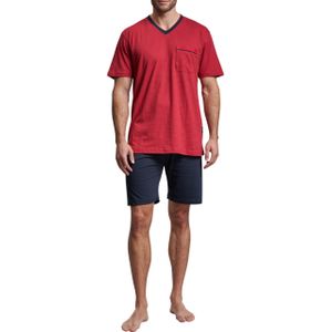 Gotzburg heren shortama, V-hals, rood met blauw en wit dessin