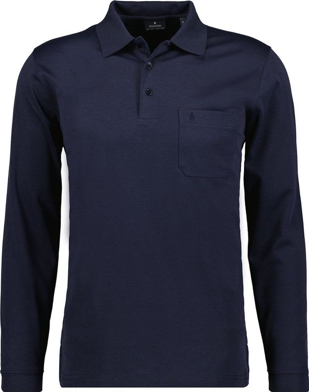 Ragman - Poloshirt - Blauw - Lange Mouwen - Regular Fit