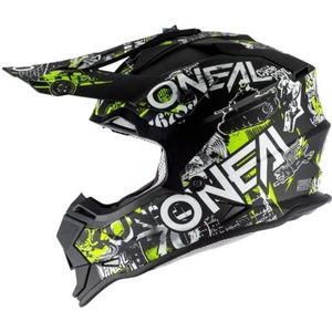 O'NEAL | Motocross Helm | Kinderen | MX Enduro | ABS Shell, Veiligheidsnorm ECE 22.05, Ventilatiegaten voor optimale ventilatie & koeling | 2SRS Helm Attack Jeugd | Zwart Neon Geel | Maat S